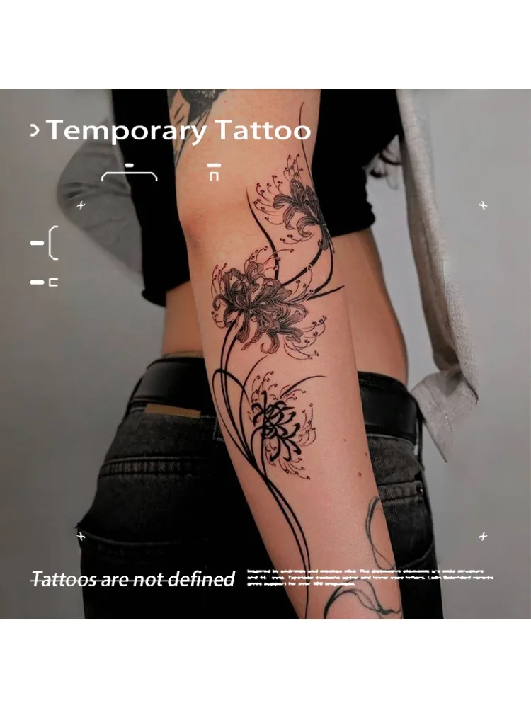 Autocollants de tatouage de jus de plantes, lignes de fleurs de rivage, Sexy, pour femmes et hommes, bras, tatouage temporaire imperméable, faux tatouage de fleur, nouveau