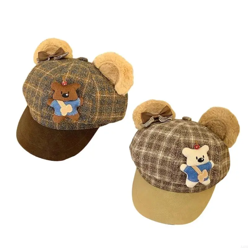 Checkered Bear Ears Hat For Boys Girls Adjustable Size Comfortable For Daily Wear Holiday Event and Playdates