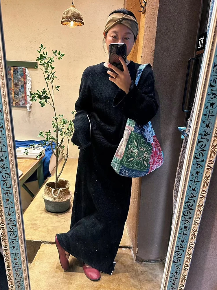 

Комплект из вязаного свитера и юбки с разрезом для женщин больших размеров: осенне-зимний модный ретро-комплект с узором в горошек