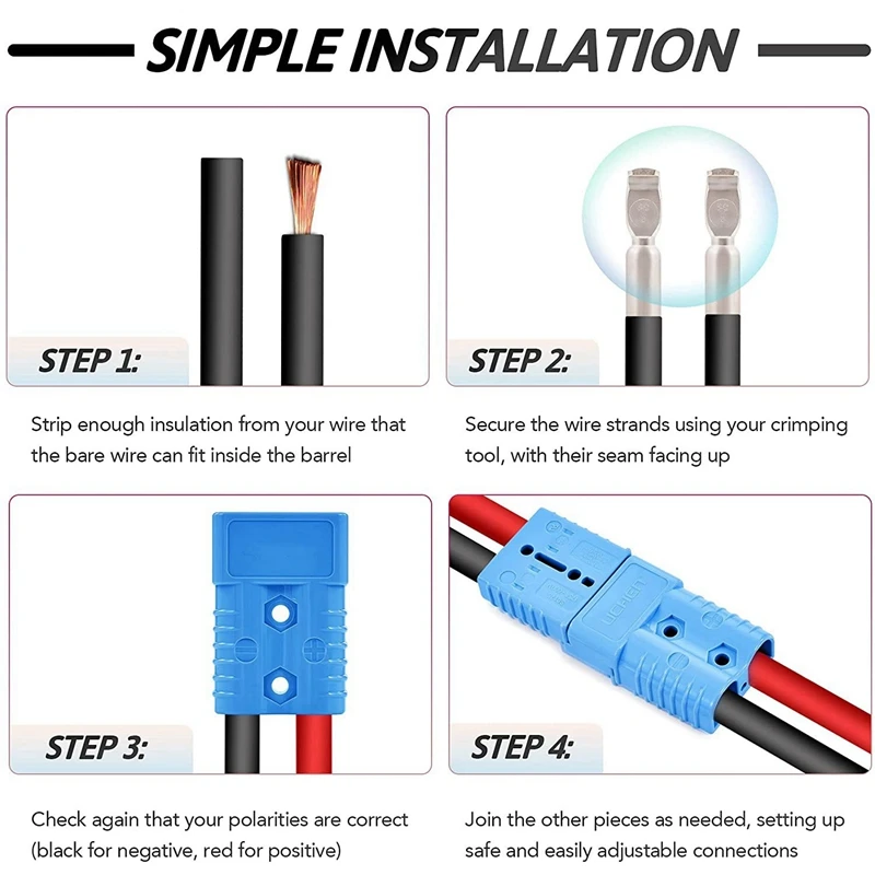 4Pcs 2-4 AWG 175A Battery Power Connector 12-36V Cable Quick Connect Disconnect Kit For Car Bike ATV Winch Trailer
