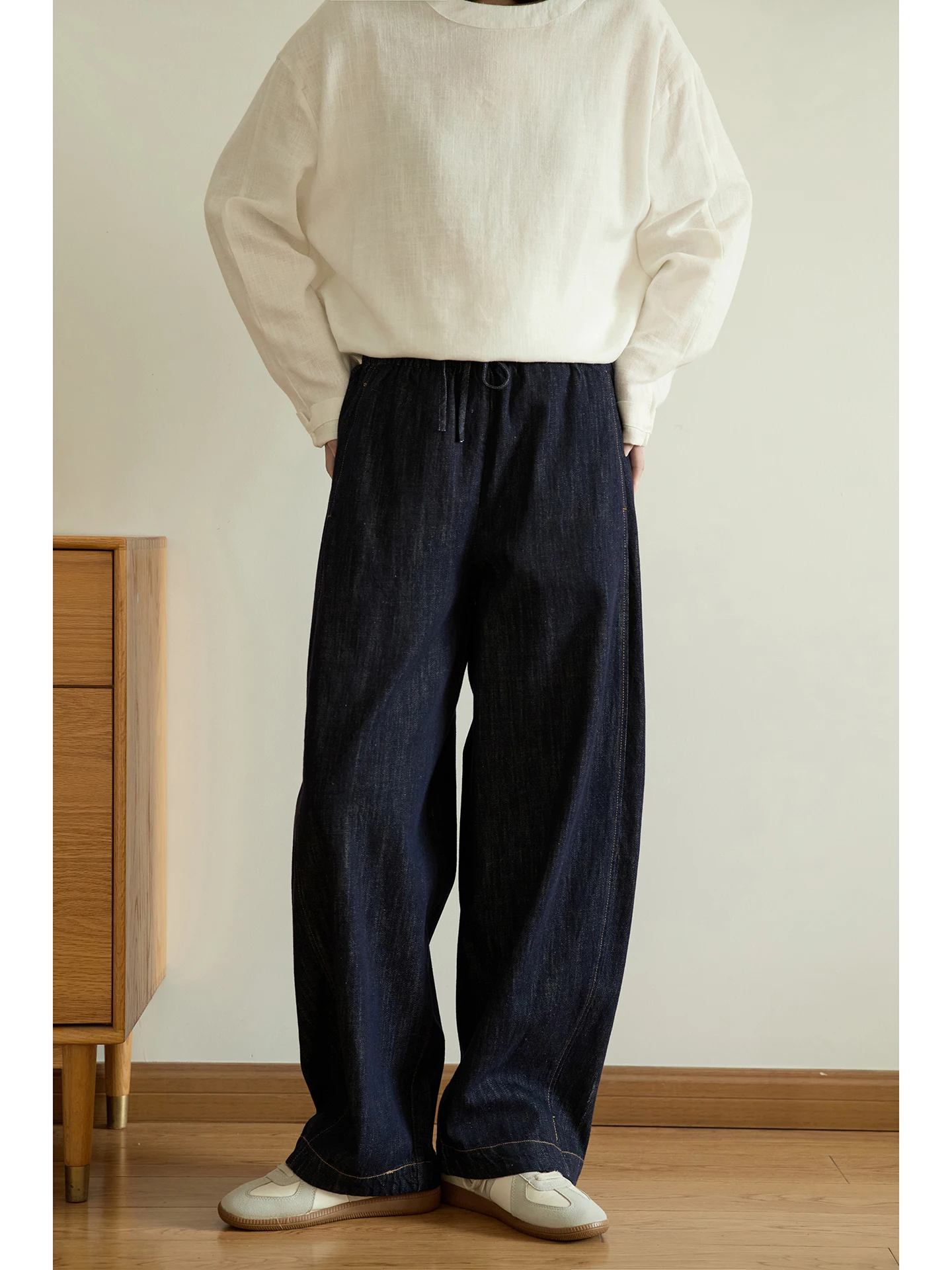 

Весенне-летние хлопковые джинсы с высокой талией, свободного кроя, повседневные, темных цветов, стройнящие, длинные брюки, женская мода