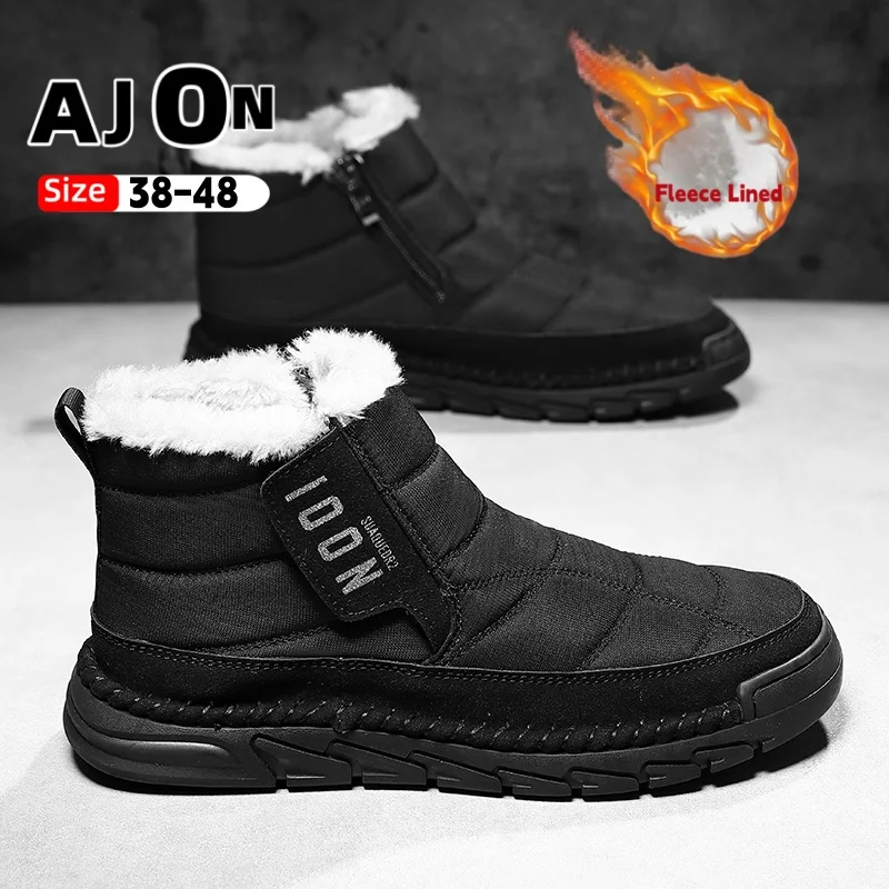 أحذية الثلوج الشتوية عالية الجودة لعام 2026 سميكة مع بطانة من القطن أحذية قطنية أحذية المشي لمسافات طويلة كبيرة الحجم للرجال مقاس 38-48