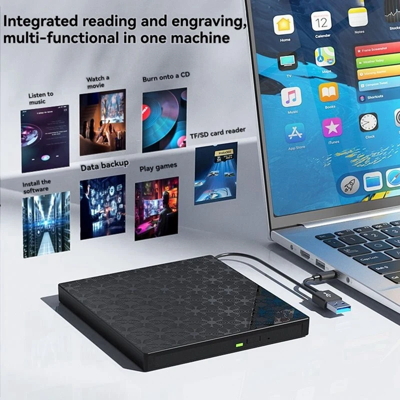 محرك أقراص DVD خارجي USB 3.0 Type C USB C مشغل DVD محمول قارئ محرك CD-RW خارجي لأجهزة الكمبيوتر المحمولة المكتبية PC-ABVP #5