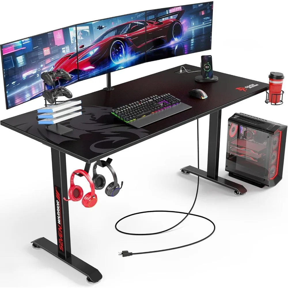 

Gaming Desk 60 INCH, T- Shaped Carbon Fiber Surface Computer Desk with Full Mouse Pad, Ergonomic E-Sport Style Gamer Desk with