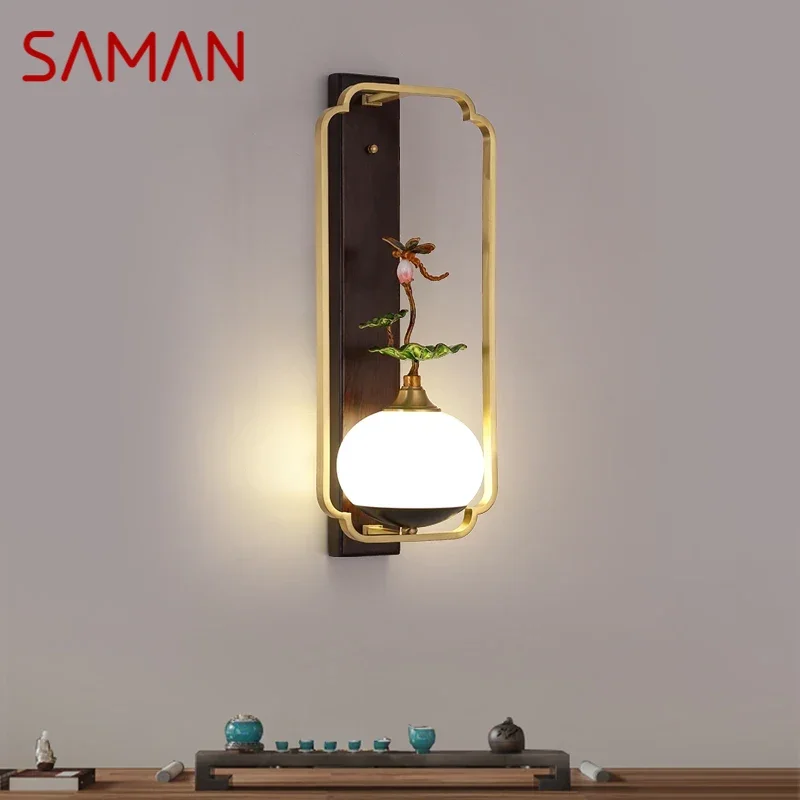 SAMAN  Contemporary Brass Wall Lamp Chinese Style Creativity LED Living Room Bedroom Study Room Hotel Villa  Aisle Wall Fitting