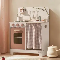 Robotime Robud Kids Play Kitchen Set Rustic Wooden Kitchen Pretend With Leaf Light String Apron for Toddlers 3+ (Rustic Style)