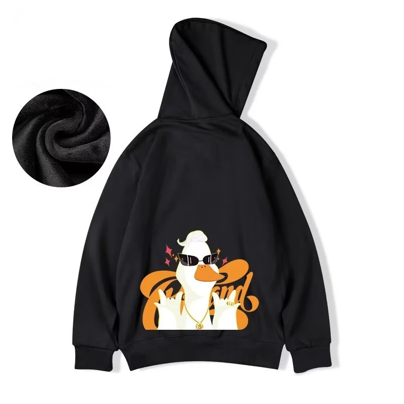 M-8XL Oversized Hoodies Men American Cartoon Duck Boss Print  Loose Hoodie Student\'s Large Soft Velvet Hooded Sweater