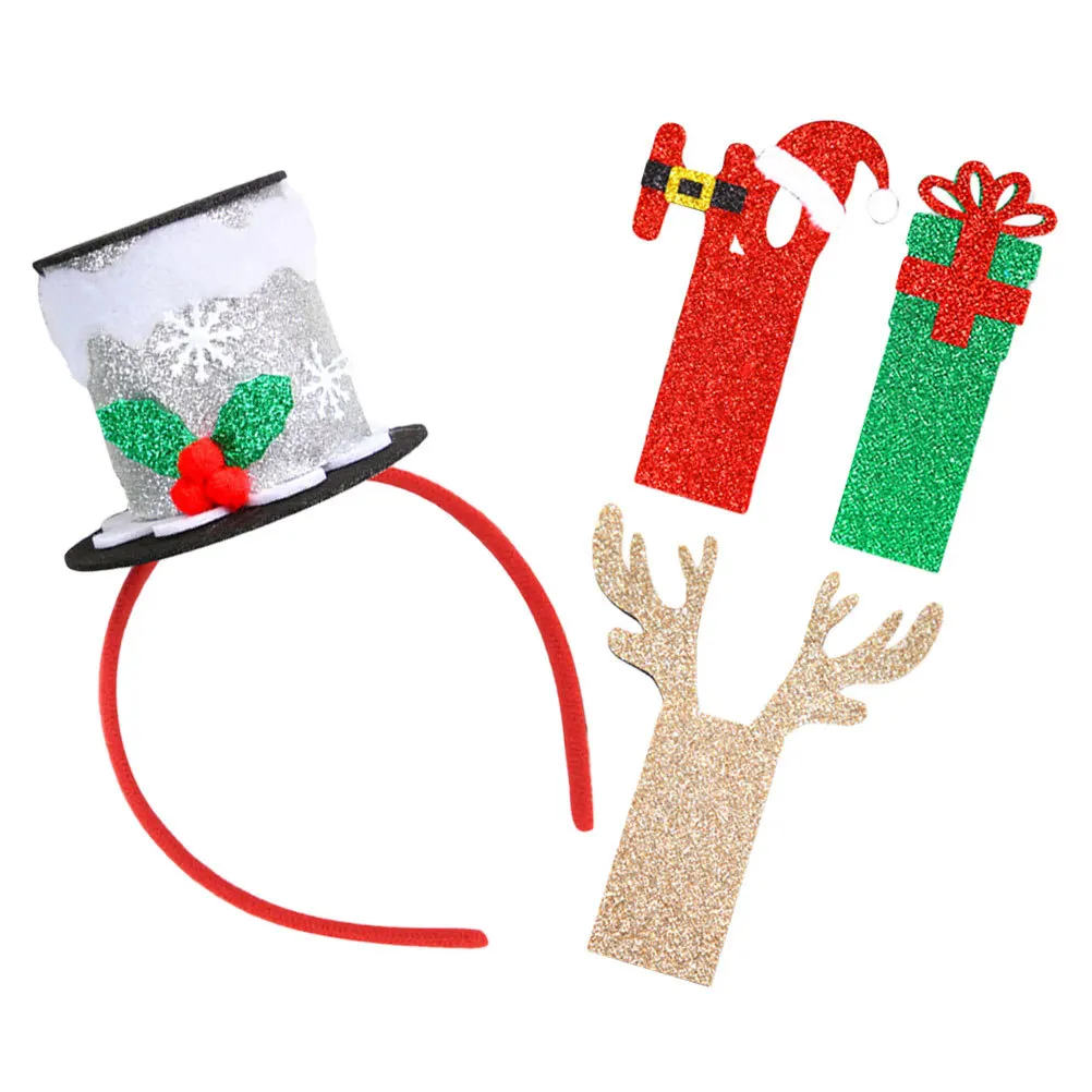 

1Set Christmas Top Hat Headband Mini Top Hat Replaceable Card Xmas Hair Accessory Holiday Party New Year Celebration