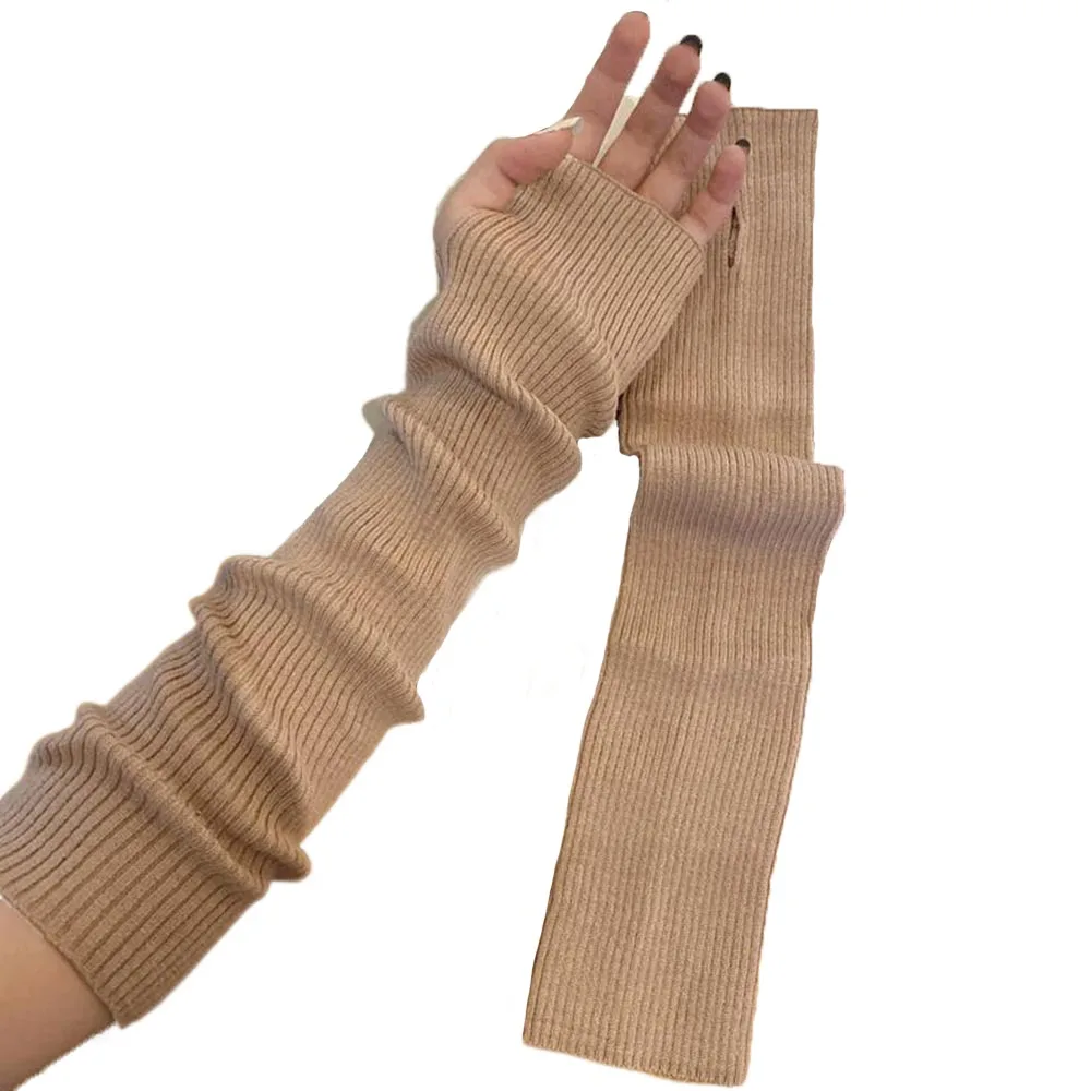 Fashion Fingerless Long Fingerless Gloves Solid color Goth Punk Knitted Gloves False Sleeves Arm Warm Sleeves Girl Boys