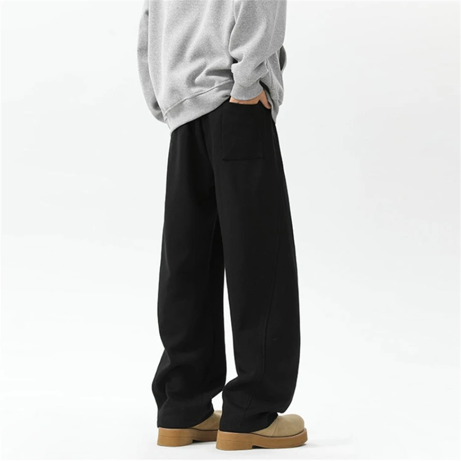 ผู้ชายกางเกงผ้าฝ้ายกางเกงบุรุษสีทึบ Hip Hop Sweatpants หลวมสบายๆตรงกางเกงขากว้าง Streetwear Mens เสื้อผ้า