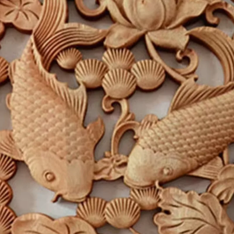 Chinese Handmade Sculpture Lotus Flowers Double Fishes Animal Statue Bring Wealth And Good Luck