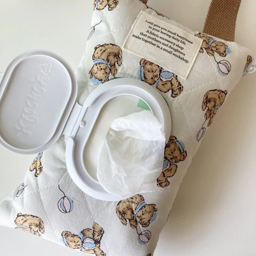 1pc 13x6x24cm Balloon Teddy Quilted Cotton Wet Wipes Bag Car Outing Pushcart Portable Hanging Cloth Tissue Box view 3