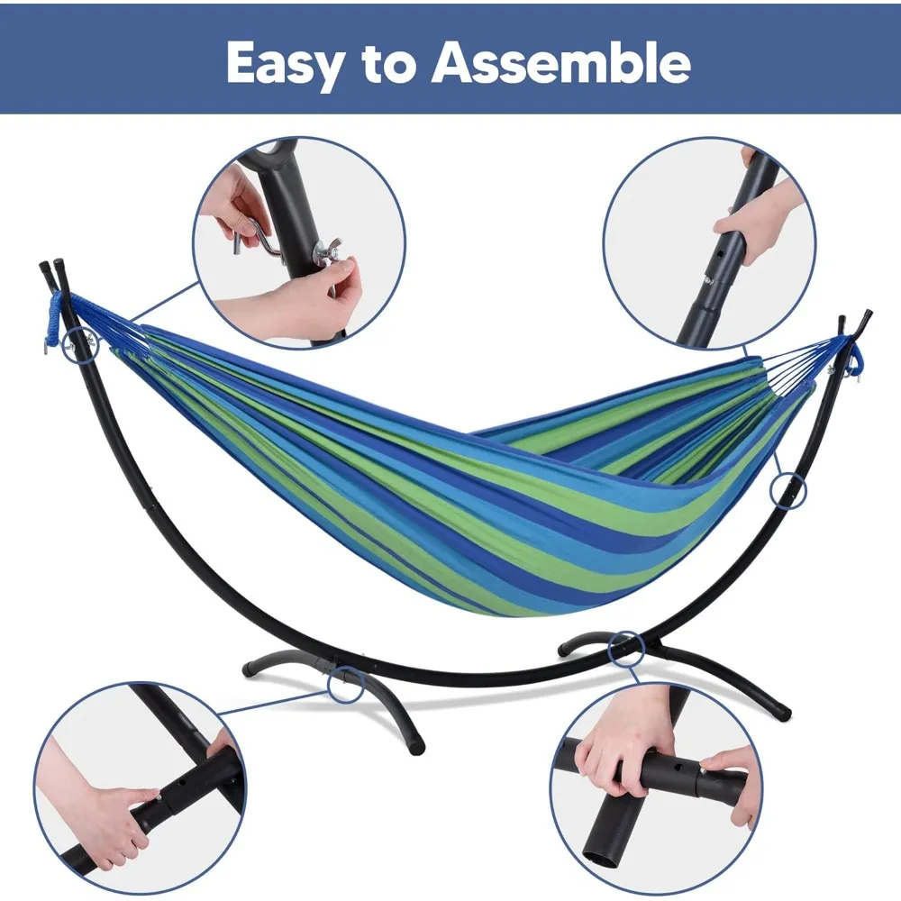 

Portable Outdoor Hammock with Stand Included, Double Hammock with Stand for Outside, Blue & Green Stripes