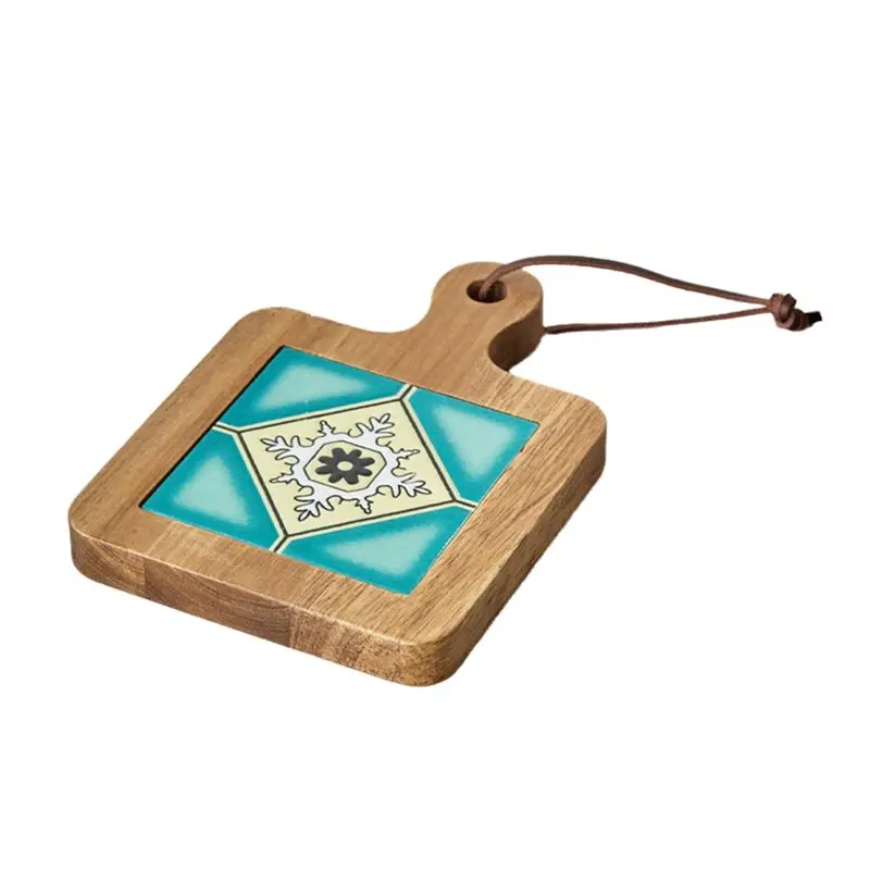 SEWS-Solid Wood Tile Insulation Pot Mats, Home Retro Placemats, High Temperature Resistant Kitchen Table Mats Coasters
