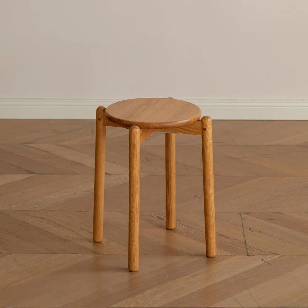 Oak Stackable Stool, Small Plant Stand, Round Wooden Stool or Dining Room, Living Room, Entryway, Classroom, School, 15.4