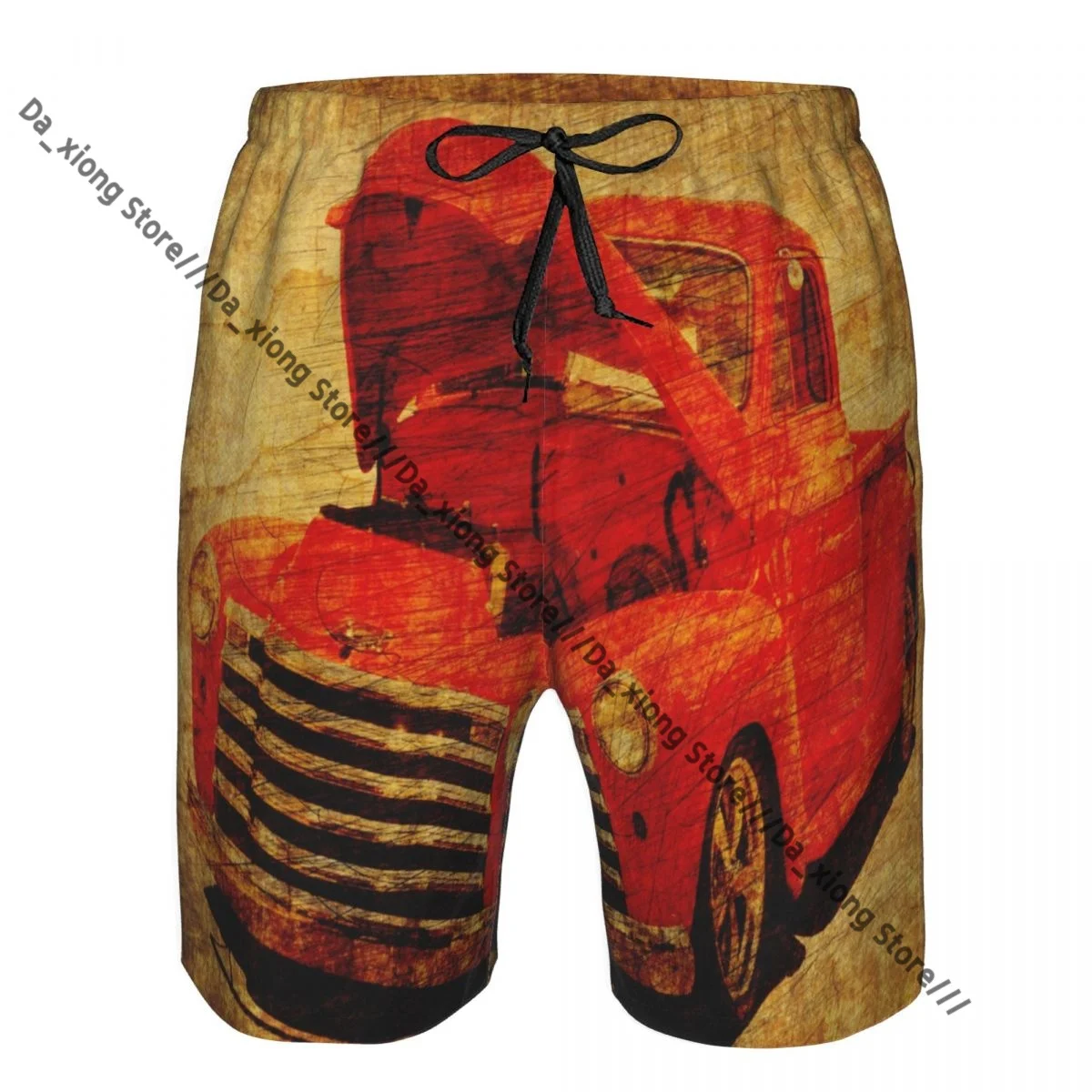 Man Swimwear Vintage Red Car Swim Shorts Trunks Beach Board Shorts Swimming Swimsuits