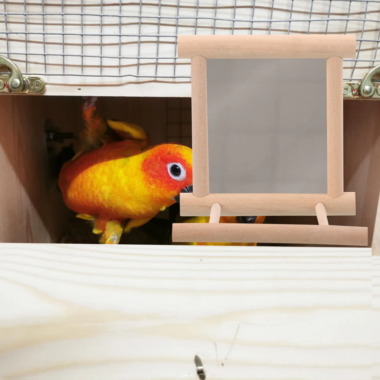 

Bird Cage Parrot Perch Grinding Stand Mirror Durable Wooden Perch Easy Install Claw Care for Cockatiels Conures Medium Birds