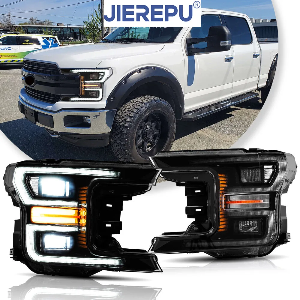 

1Pair Turn Signal A Set Full LED Headlights For 2018-2020 Ford F150 F-150 Sequential LED DRL