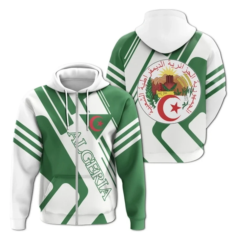 Algeria Flag 3d Printed Zip Up Hoodies Men Women Casual African Countries Pattern Plus Size Hip Pop Streetwear Kids Tracksuit