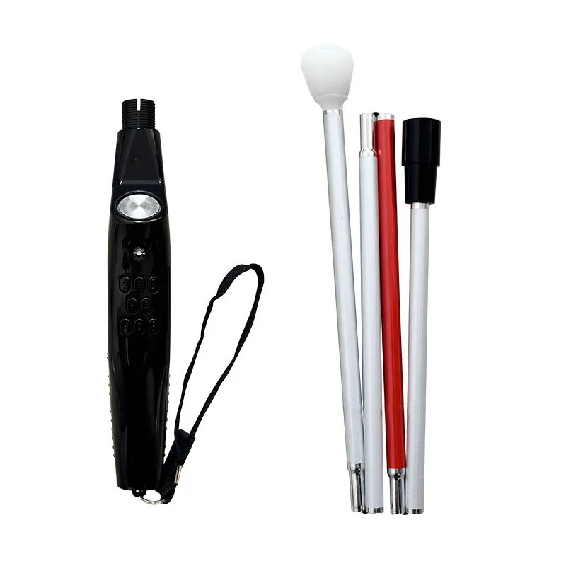 Foldable Ultrasonic Obstacle Detection Walking Stick, Vintage Style Cane with Rubber Handle, Adjustable Height 4 Sections