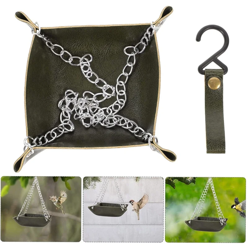 ABJY-поднос для кормушки для птиц, подвесной поднос для воды для птиц, садовая кормушка для птиц, уличная подвесная кормушка для патио, прочная, простая в использовании, черная