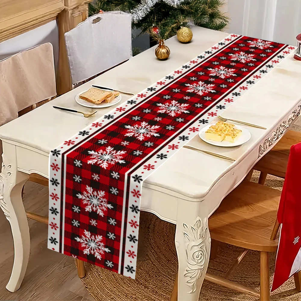 Christmas Buffalo Plaid Snowflake Table Runner Red Black Check Xmas Winter Holiday Farmhouse Dining Table Runner Home Party