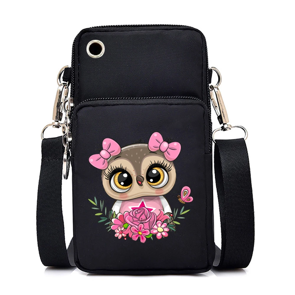 Nowe mini torby na telefon komórkowy dla kobiet Cute Animal Owl Lady Shoulder Bag Teen Girls Cartoon Wrist Purses and Handbags