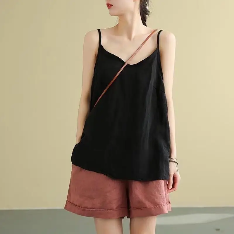 Black cotton and linen suspenders