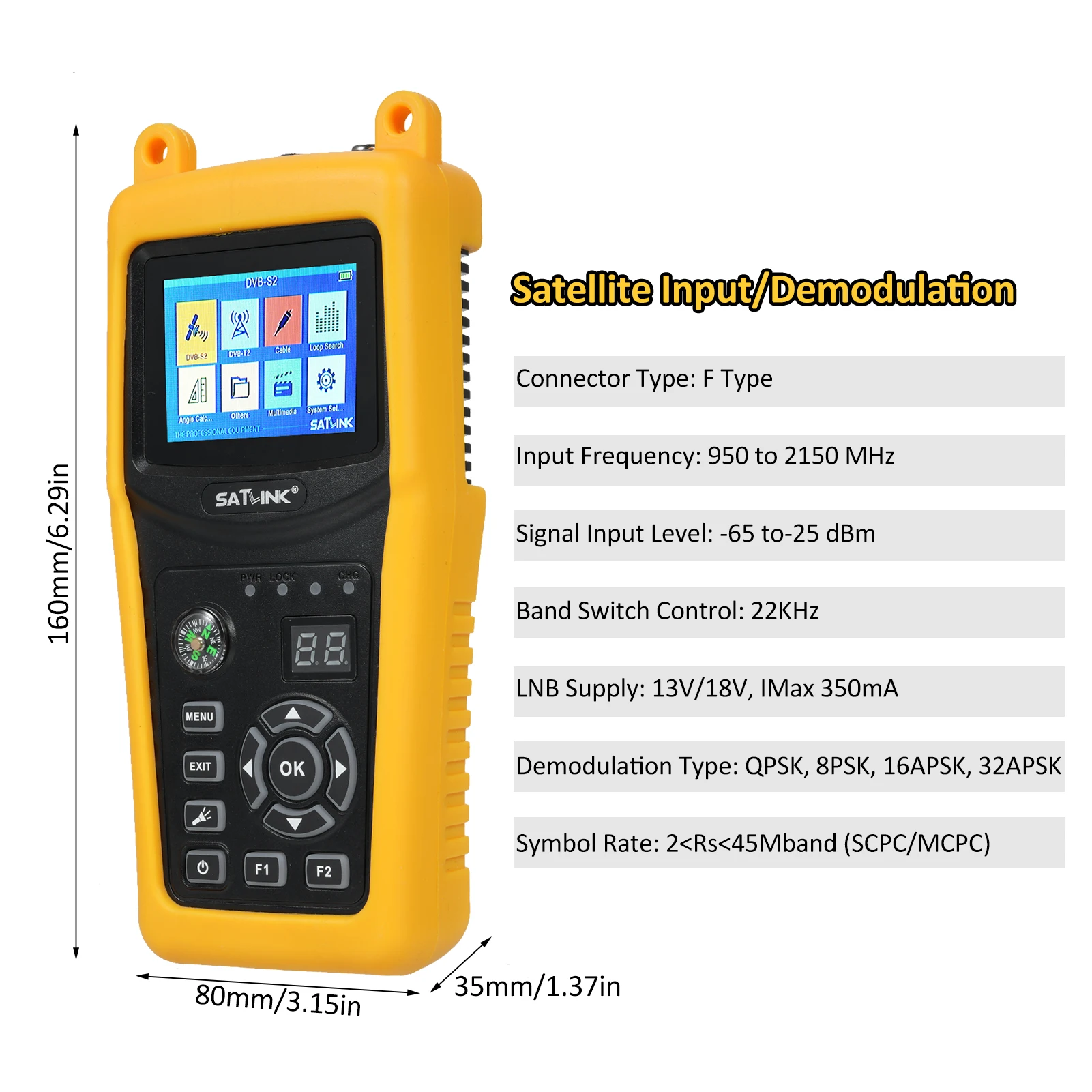 Satlink ST-5032 DVB-S2/S ISDB-T J83B Digital Satellite Signal Finder Meter 950 to 2150MHz 2.4inch TFT LCD Screen Signal