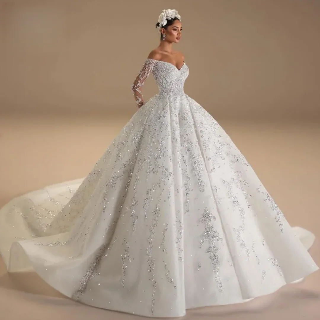 Custom Graceful Ball Gown Royal Wedding Dresses For Women Sweetheart Vestido De Novia Beaded Sequined Made Bridal Gowns Train
