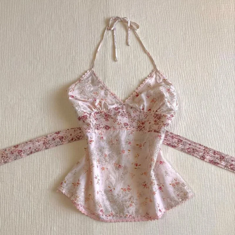 Американский Ретро Harajuku Kawaii Fairy Tale Эстетическая женская футболка-бретелька Повседневная тонкая шикарная укороченная футболка без рукавов с принтом Y2K Уличная одежда