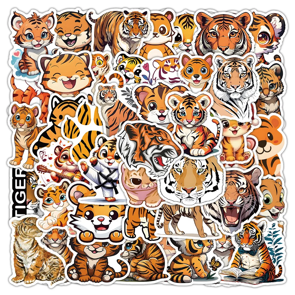 54/108 Stück Cartoon Tiger Doodle Aufkleber DIY Spiel für Telefon Briefpapier Box Stifthalter Bücherregal Fahrrad Drucker Schuhregal Aufkleber