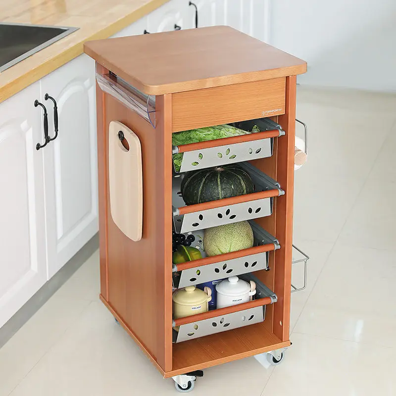 Solid wood kitchen rack multi-functional floor multi-layer mobile trolley storage shelf