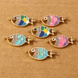 10pcs Cute Enamel Fish Charm Pendants for Necklace Earrings DIY Bracelet Handmade Jewelry Making Accessories Supplies