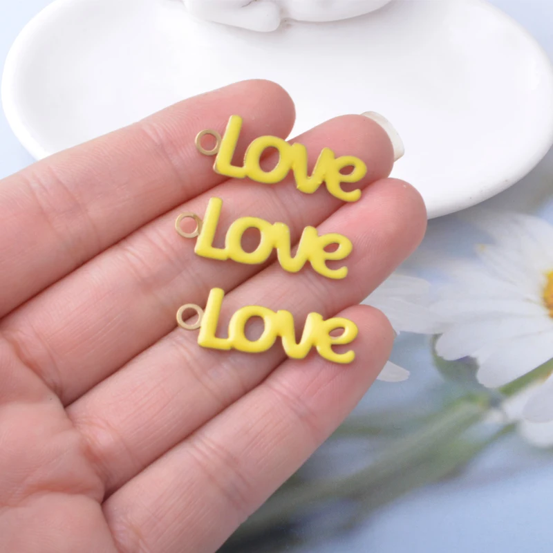 10 Stück doppelseitige Emaille-Buchstaben-Liebesanhänger aus Kupfer mit Öltropfen-Effekt, Mädchen-Alphabet-Ohranhänger, DIY-Schmuck, Halsketten-Zubehör – Detail 14