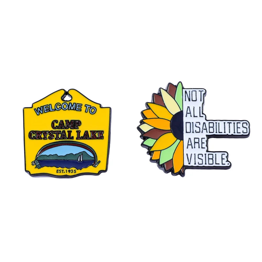 Not all disabilities are visible cartoon letter brooch, metal sunflower flower badge gift