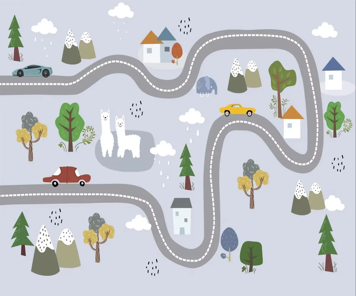

Custom any size wallpaper Nordic hand-painted cartoon road and woods children's room background wall decorate 3d wallpaper