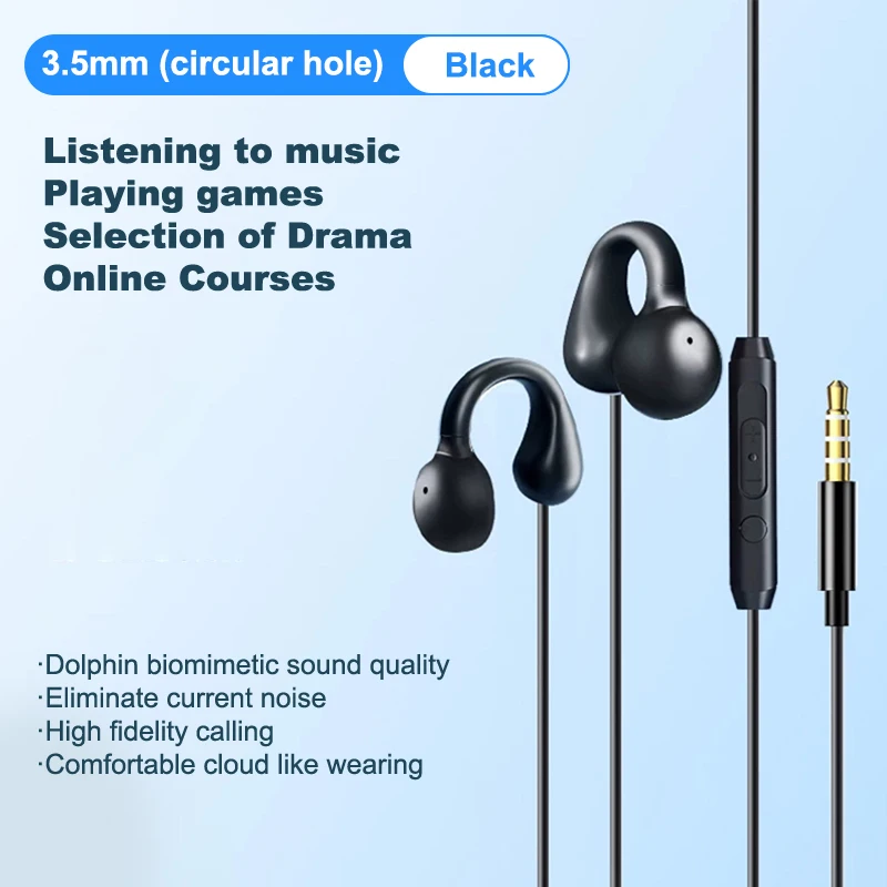 Wired Air Conduction Type-C 3.5mm Earphone Earclip With Microphone Mic Headphones Earring Sports Headset For Running Yoga