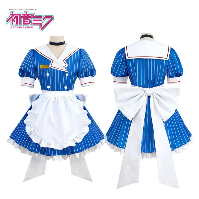 

ADFF15Mesmerizer Kasane Cosplay Costume Mikuku Striped Maid Dress Teto Red Overalls Uniform Set Anime Women Halloween Disgu
