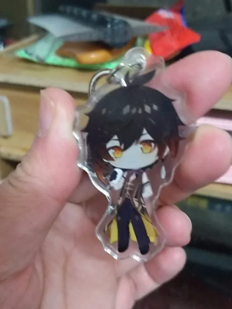 Cute Game Impact Zhongli Xiao Childe Retooling Change of Clothes Key Chain Acrylic Figure Keychains Metal Key Ring Jewelry Gifts
