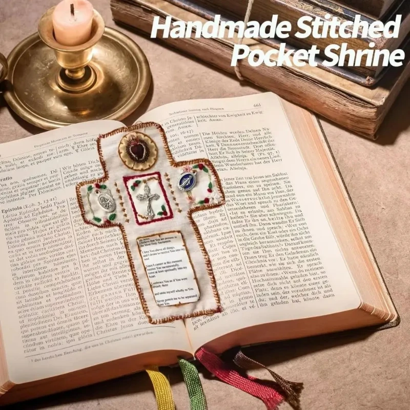 

Lightweight Silver Cross Mini Prayer Mat - Pocket Shrine Blessings Spiritual Decorative Meditation Quilt Lucky