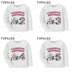 Sanrio Hello Kitty And Friends Girls Clothes Kids T shirt 1 2 3 4 5 6 7 8 9 Years Birthday Number Long Sleeve Baby Boys T-Shirts