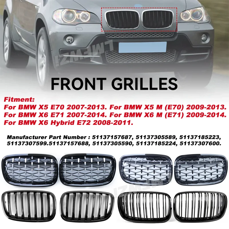 

For BMW X5 E70 X6 E71 2007-2013 Front Bumper Kidney Grille Grill