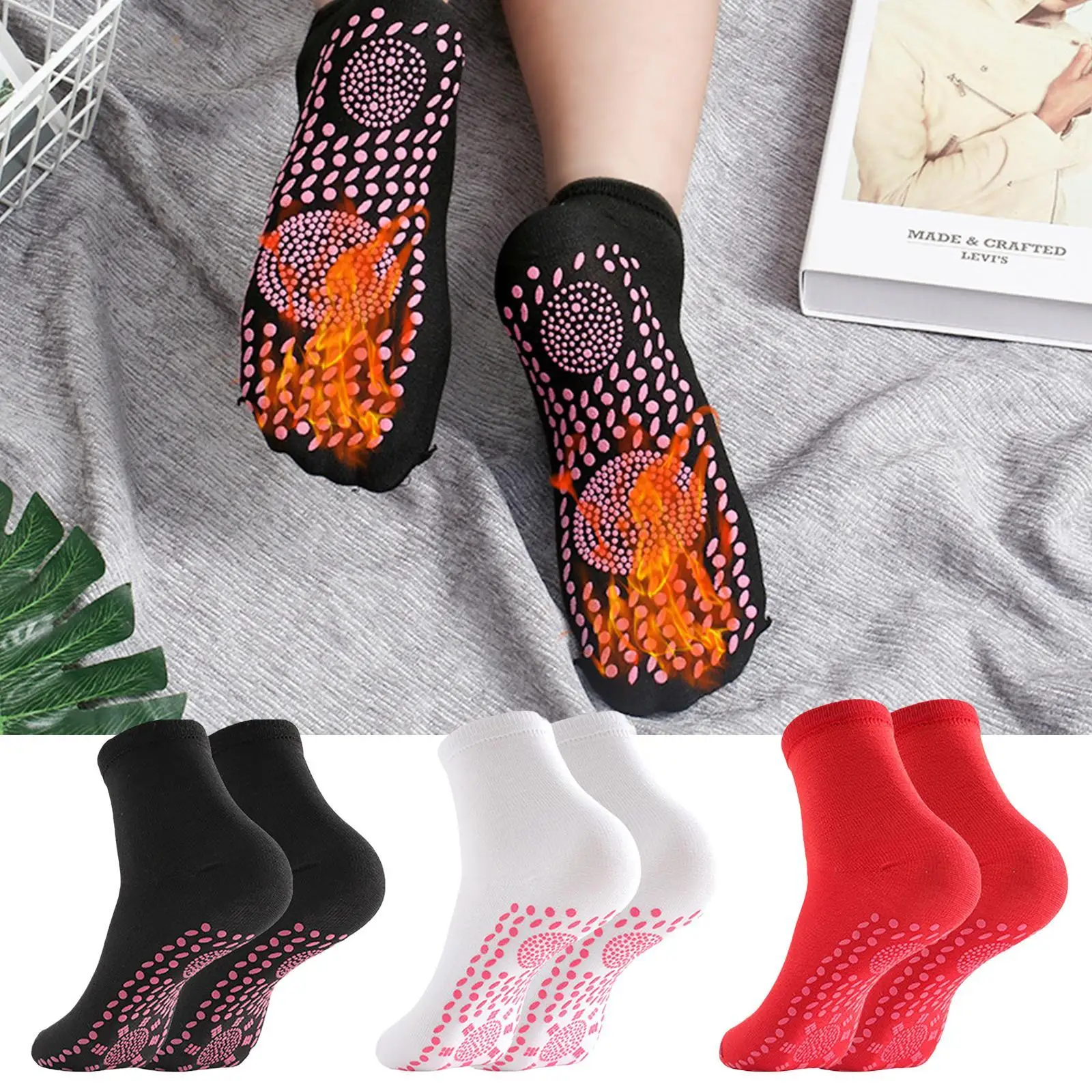 

Self Heating Breathable Socks Sweat Absorption Tourmaline Socks Relieve Leg Fatigue Pain Foot Massage Socks