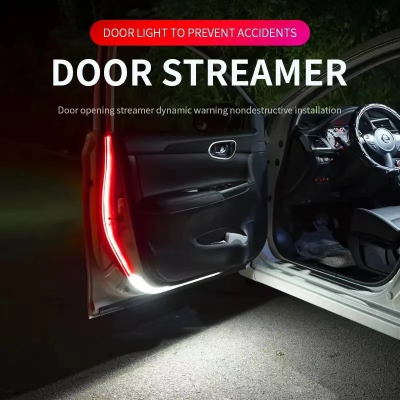 Tira de luces LED de 12V para apertura de puerta de coche, luz de bienvenida para coche, luz intermitente roja y blanca, luz de señal de seguridad para automóvil