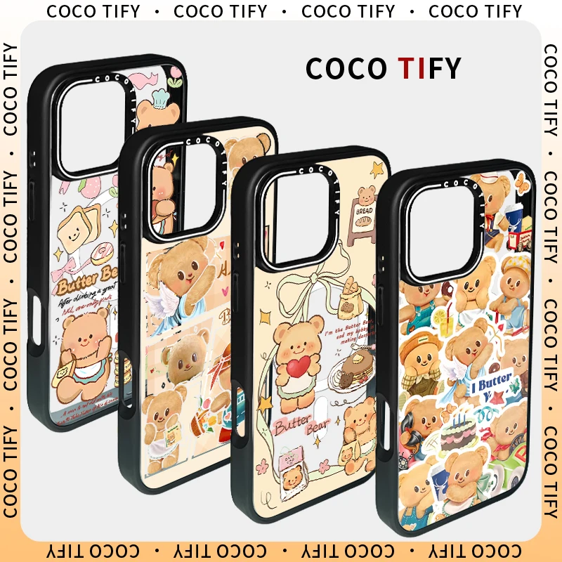 

Brand New Suitable for iPhone 14-16 System Two-In-One Mobile Phone Protective Cover Cream Bear Magnetic Back Shield