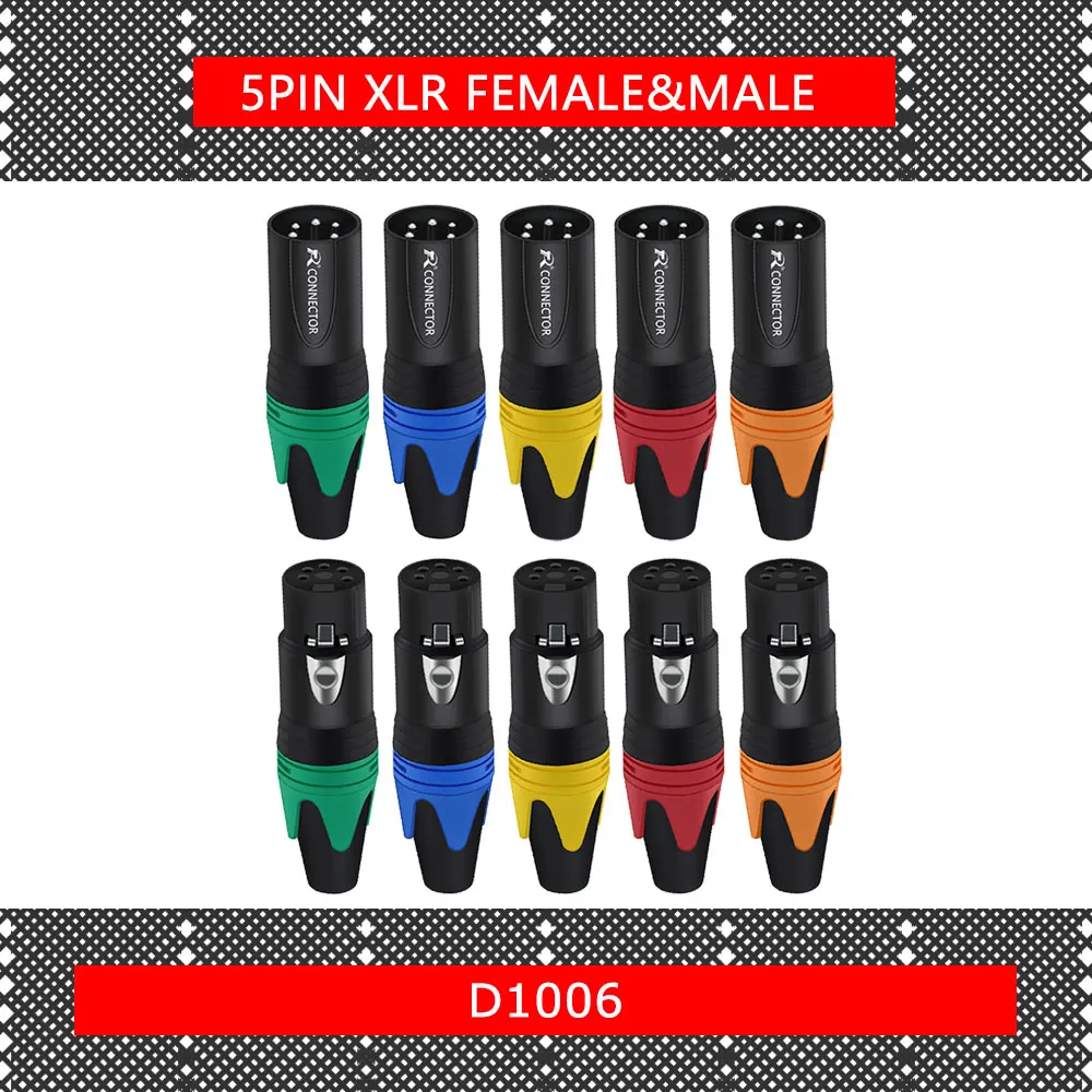 10 stks/partij 5 Pin XLR Connector Mannelijke/Vrouwelijke Jack Plug Vernikkeld 5 Pole Microfoon Jack MIC Kabel Terminal Audio connector