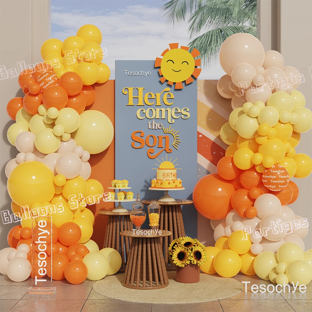 

Caramel Orange Lemon Yellow Balloon Garland Arch Kit Boho Hawaii Beach Here Come the Son Baby Shower Birthday Party Decor Globos