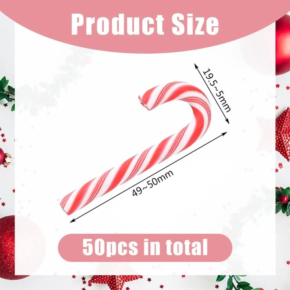 50Pcs Red White Candy Canes Plastic Canes Mini Christmas  Cane Garland Ornaments Phone Cake Decor Tree Candy