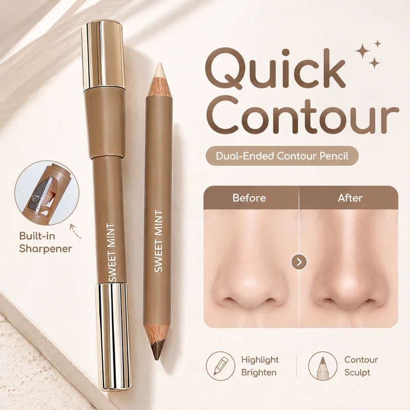 2-in-1 Contour Highlighter Pencil with Built-in Sharpener Creamy Face Sculpting Stick Blendable Natural Nose Jawline Makeup